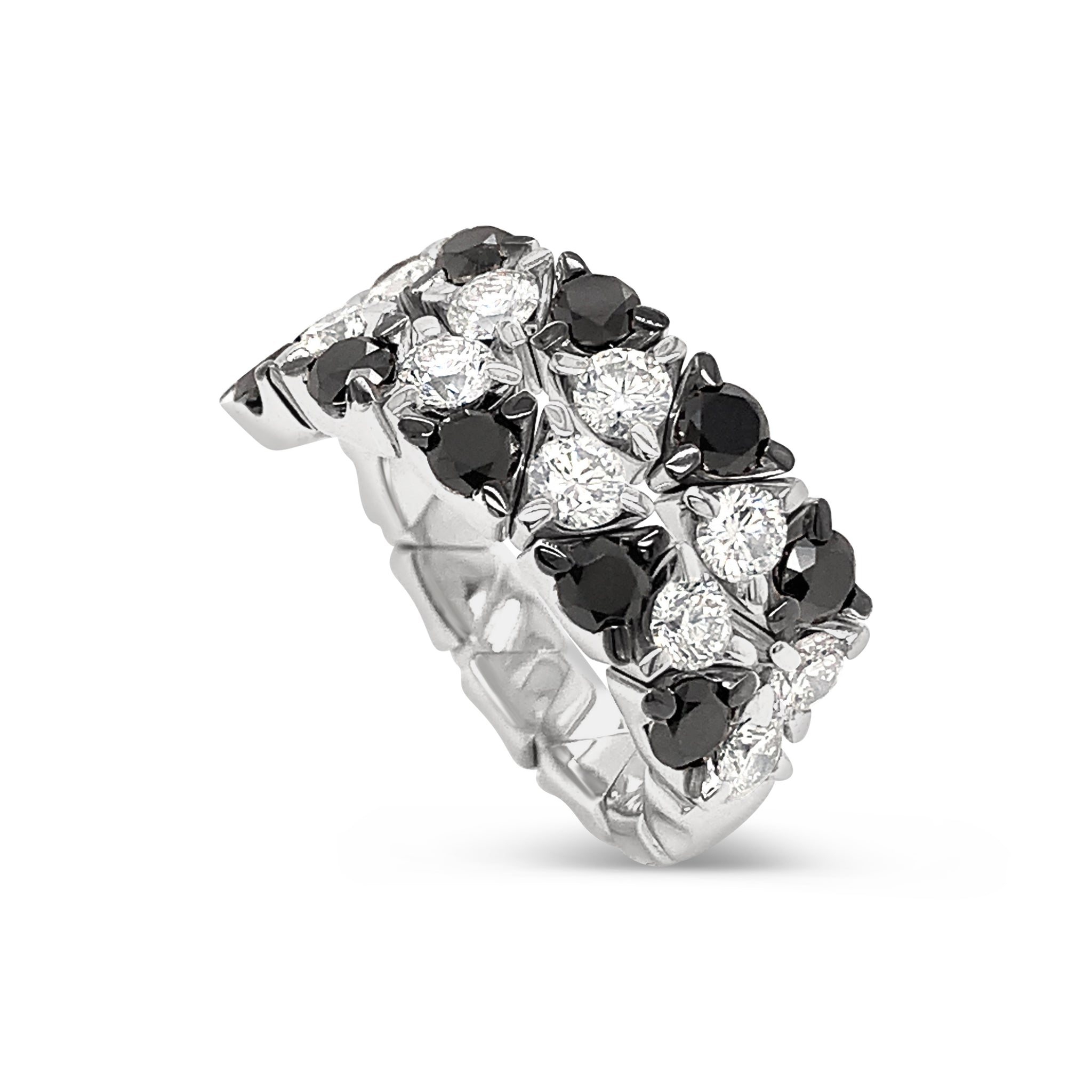 Coil Double Row White and Black Diamond Ring