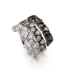 Coil Triple Row White Black and Brown Diamond Ring